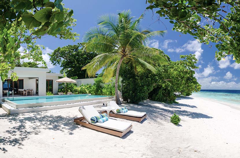 An outdoor beachside view of our Maldives Beach Pool Villa.