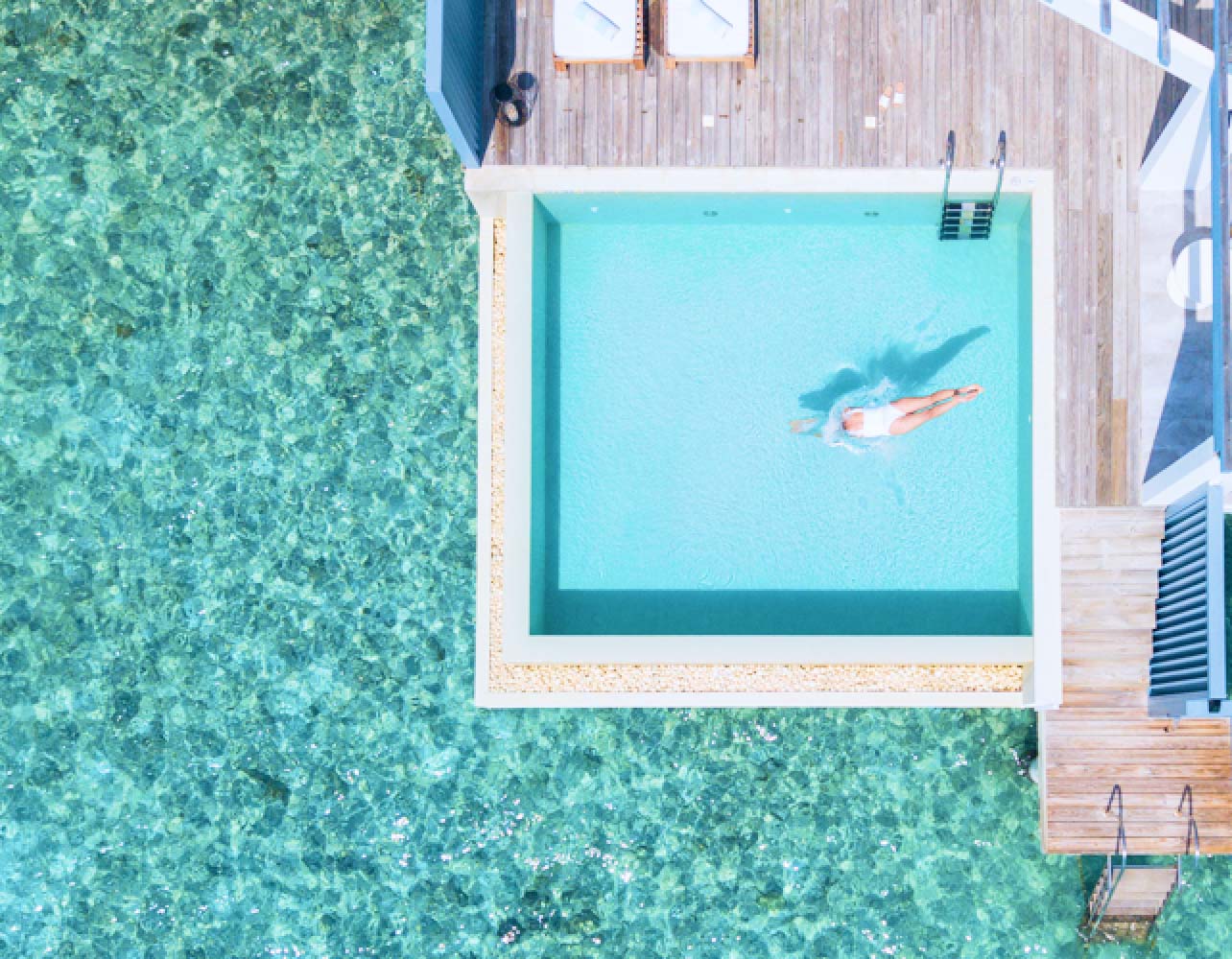 An overhead view of our Maldives Lagoon Pool Villas.