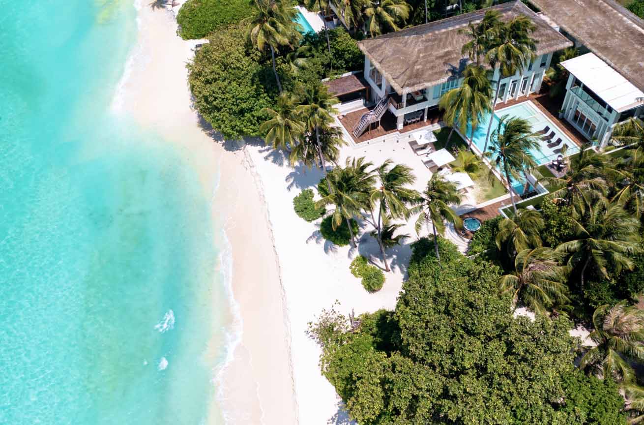 An overhead view of the Amilla Estate - Our premier Maldives Family Accommodation