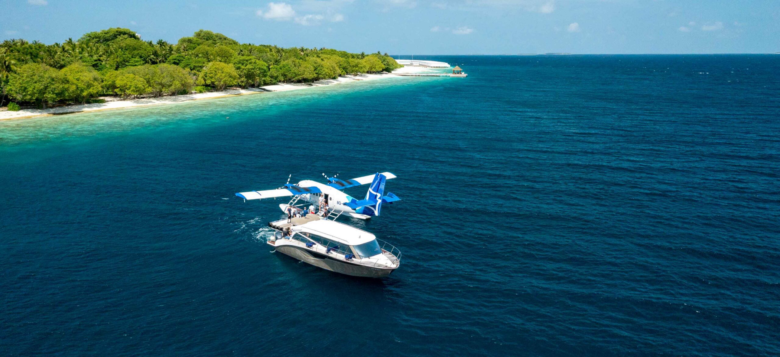 A Maldives Seaplane arrival at Amilla Resort and Residences.